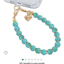 Phone Wrist Strap Beaded Phone Charms Hand Lanyard Wristlet Strap Detachable Phone Bracelet Fashion Accessory Turquoise