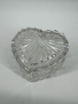 Vintage Heart Shaped Cut Clear Crystal Trinket Box With Lid