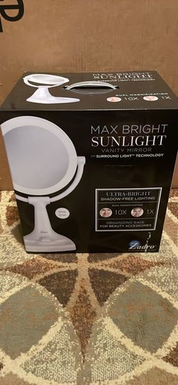 max bright sunlight vanity mirror  white finsh makeup mirror brand new Zadro