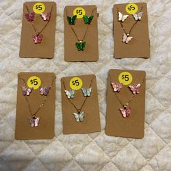 Birthstone Months Butterflies Earring Necklace Set