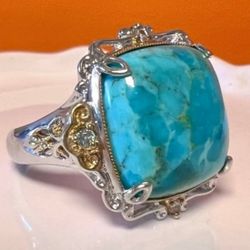 Gems en Vogue NH 925 Turquoise& Topaz Ring Sterling Silver Size 8.5