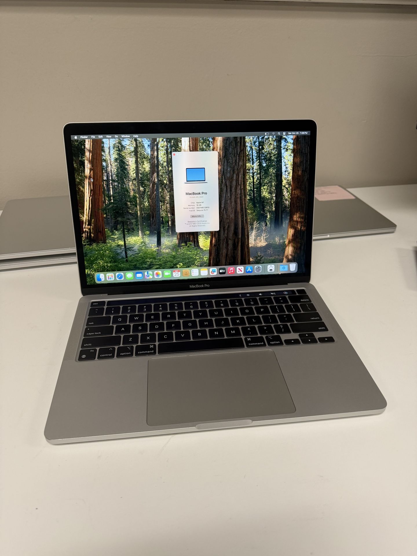 Apple 13” MacBook Pro Touch Bar M1 16gb RAM 512gb Flash macOS Sequoia Thunderbolt Retina