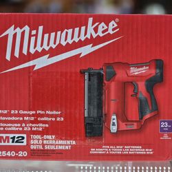 New Milwaukee 2540-20 M12 12V 23 Gauge Compact Cordless Pin Nailer Tool Only