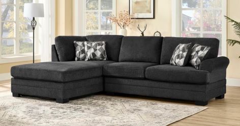 BLACK OR GREY CHENILLE FABRIC SECTIONAL WITH REVERSIBLE CHAISE