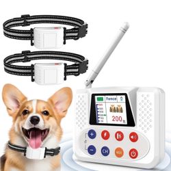 Wireless Dog Fence System, 3rd Gen. Electric Fence for Dogs with 2.4G Antenna & Big LCD Color Screen, Dog Perimeter Collar Wireless Fence , 0-9 Warnin