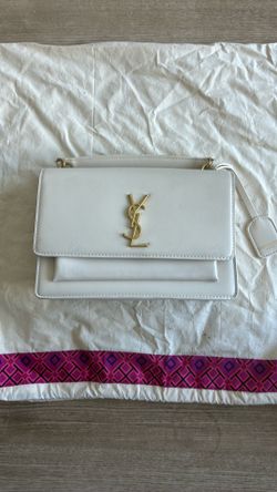 Authentic Saint Laurent White Leather Shoulder Bag – Gold YSL Logo OBO