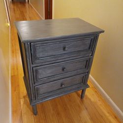 New Solid Wood 3-Drawer Grey Nightstand 