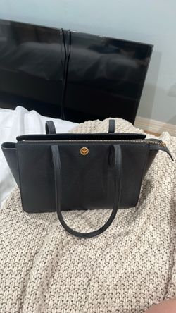 Tory Burch Robinson Large Zip Top Pebbled Leather Tote, Black $448