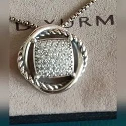 David Yurman Sterling Silver Infinity 14mm Diamond Pendant Necklace 18” .41 TCW