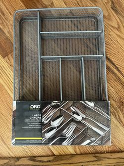 ORG Powder-Coated Large Mesh Cutlery Drawer Tray - Silver