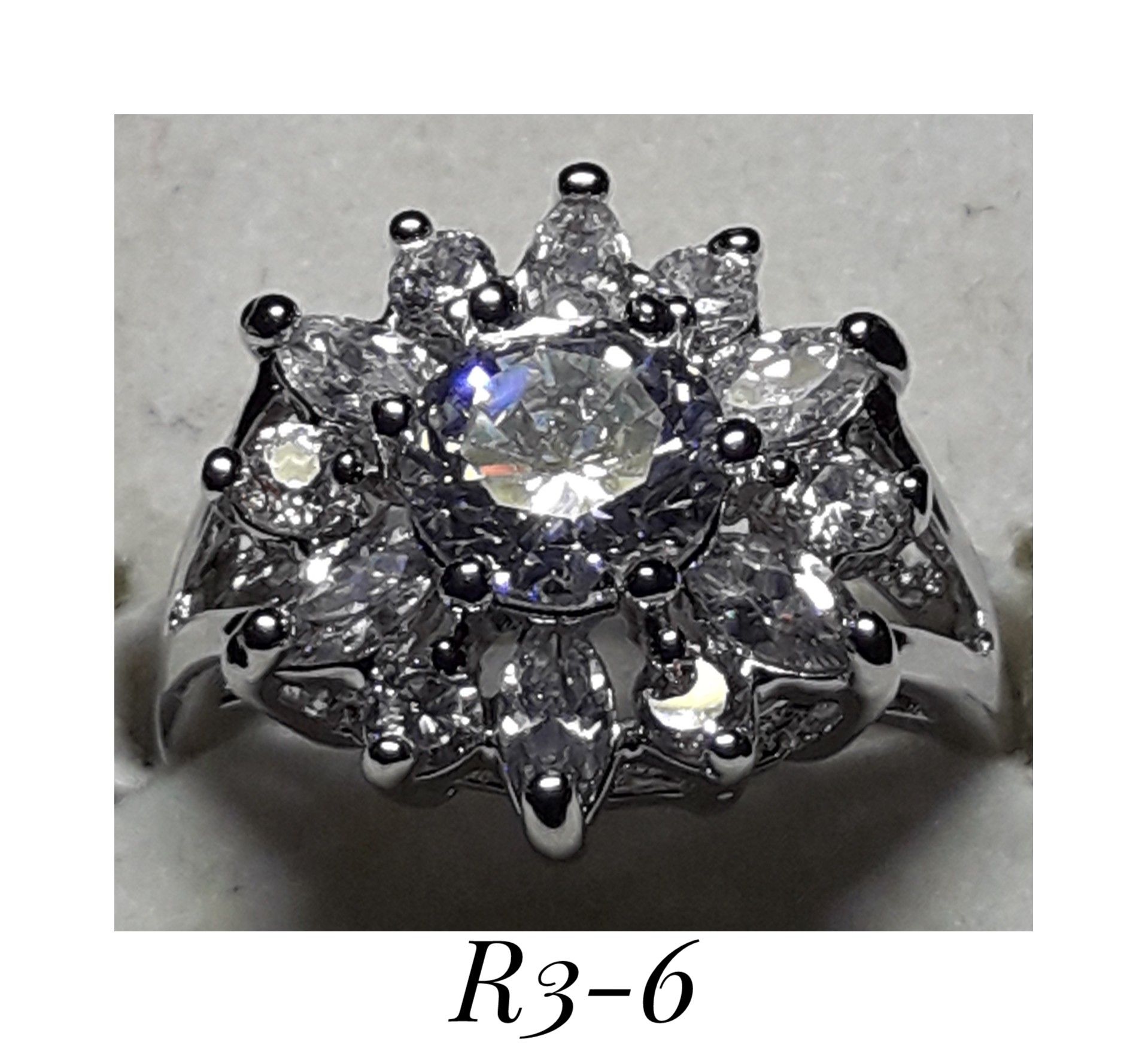 .925 Sterling Silver White Topaz Halo Cocktail Ring. Size 6