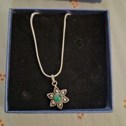 Italian Necklace Sterling Silver With Green Stone