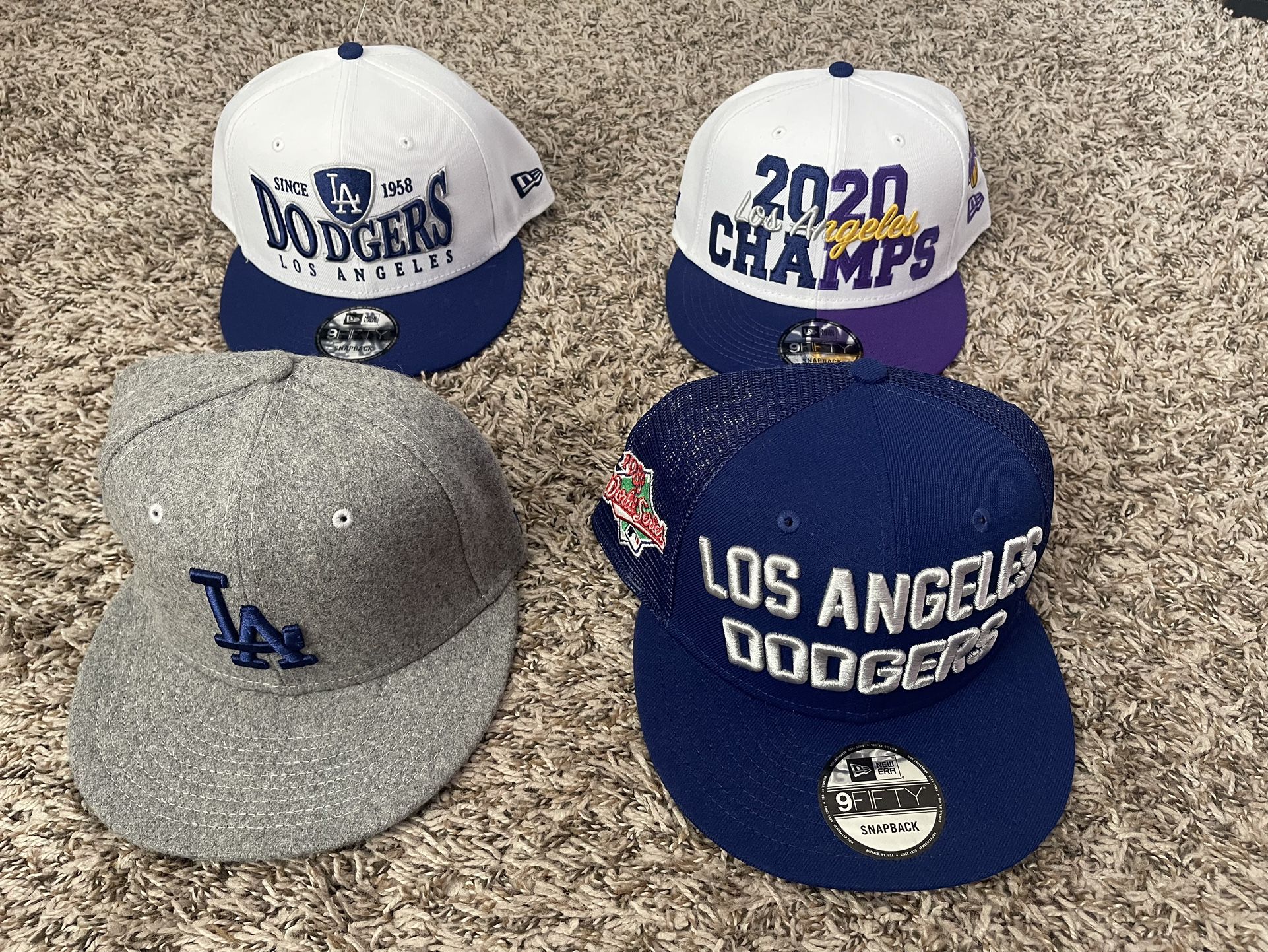 (4) LA Lakers Dodger Wool Sz7 1/2 New Era 2020 NBA Champions Snapback Hat 9FIFTY