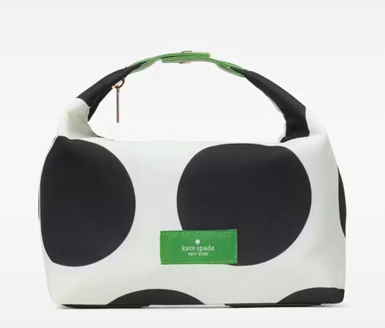 Kate Spade NWOT Designer Cosmetic Makeup Bag Pouch White Black Polka Dots Med