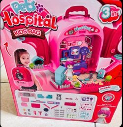 Pet Hospital Kids Play Set Toy Storage Case w/ Dog & Accessories $10 NEW