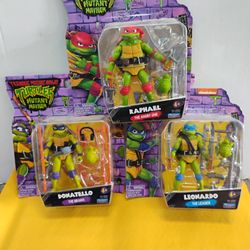 Three mutant mayhem turtles Donatello Leonardo and Raphael