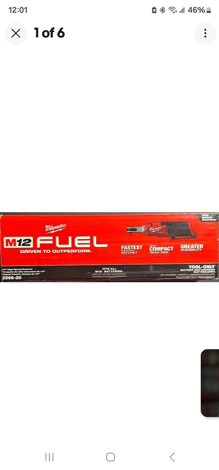 Milwaukee M12 Fuel 1/4” Dr Cordless Brushless Ratchet 2566-20, BRAND NEW