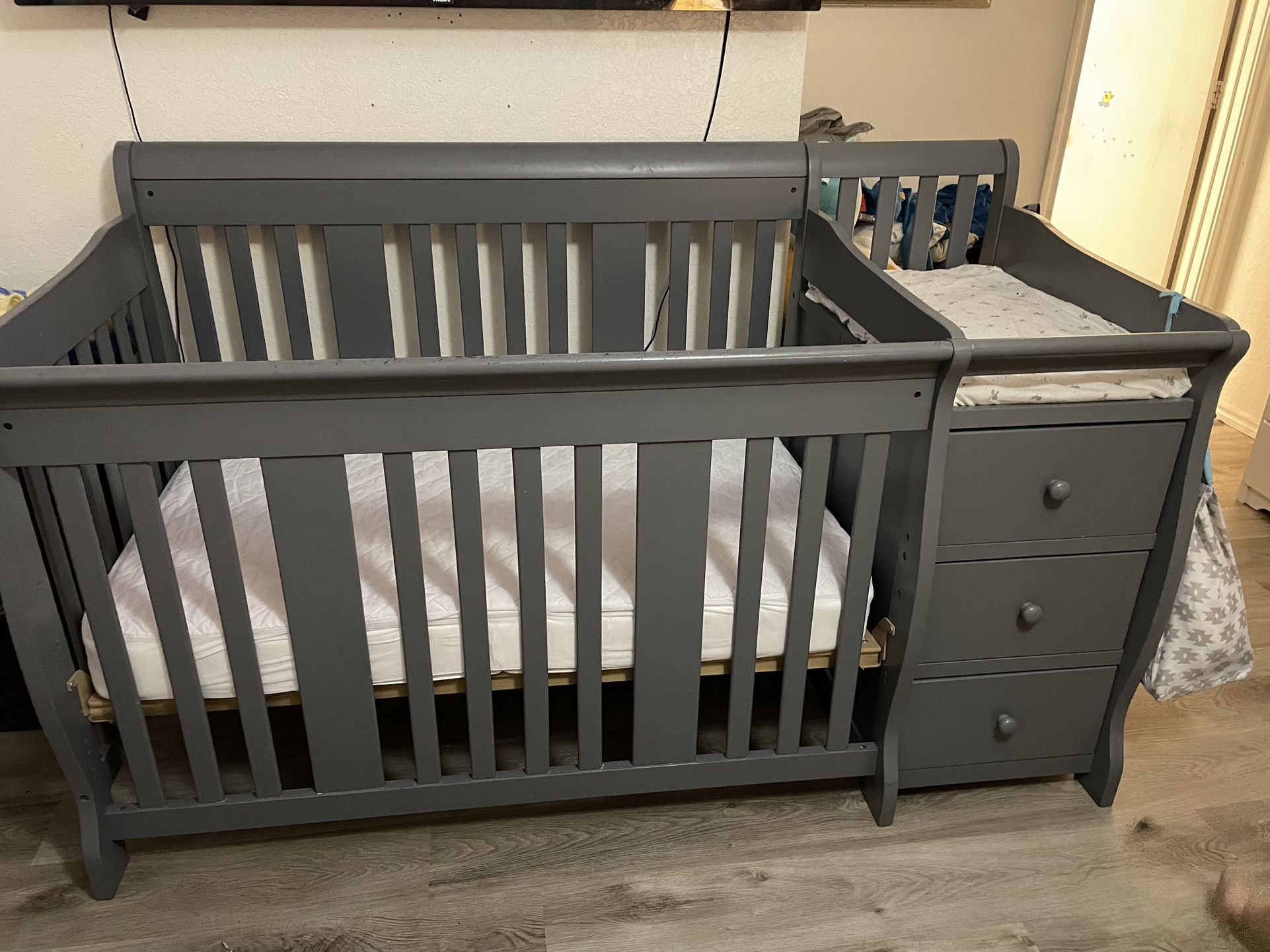 Gray Baby Crib & Drawers $150