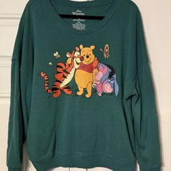 Disney Winnie the Pooh Green Graphic Long Sleeve Plush Crewneck Sweatshirt XXL