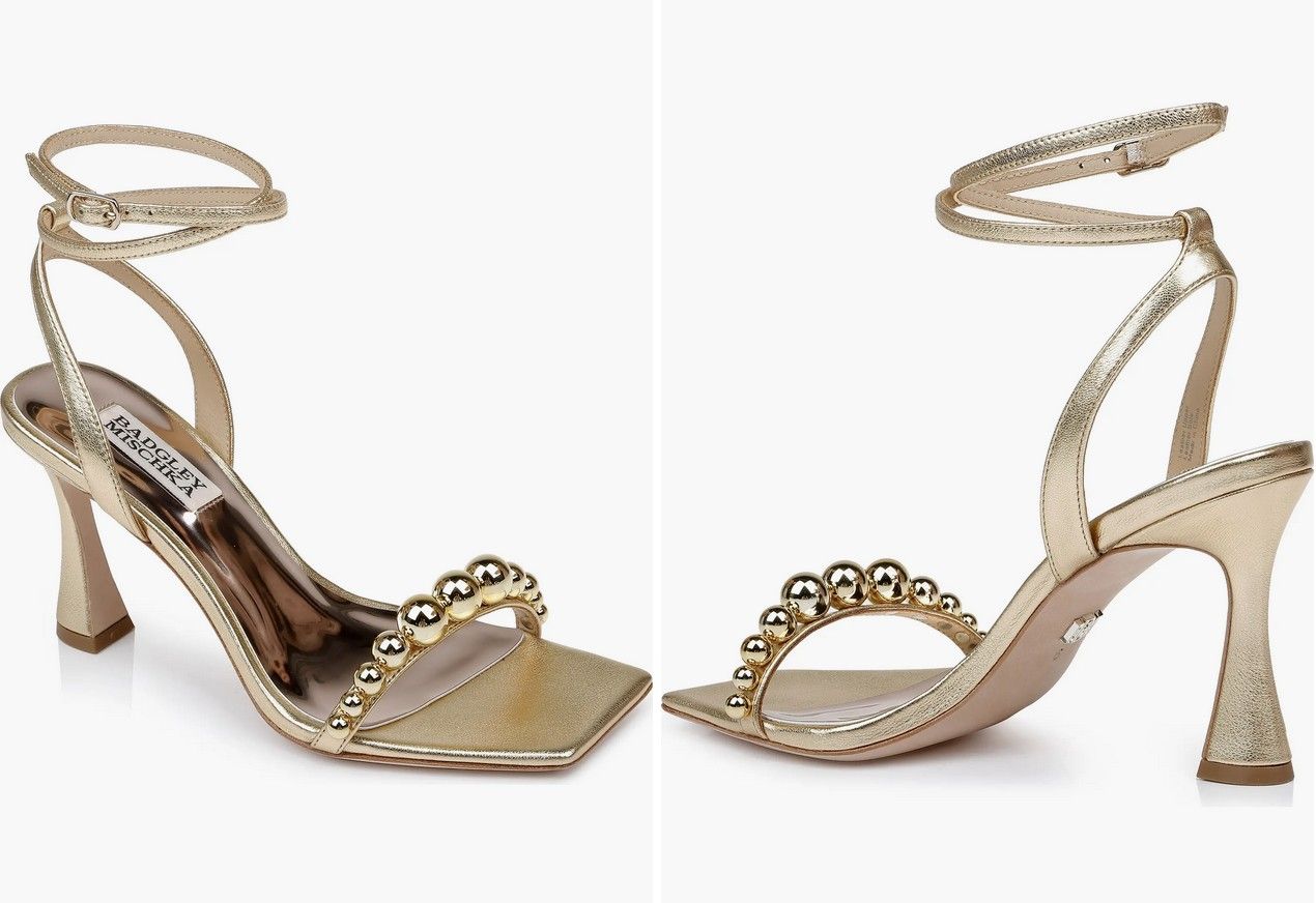 Heels. Gold. Cailey Ankle Strap Metallic Sandal (Women)Badgley Mischka Collection