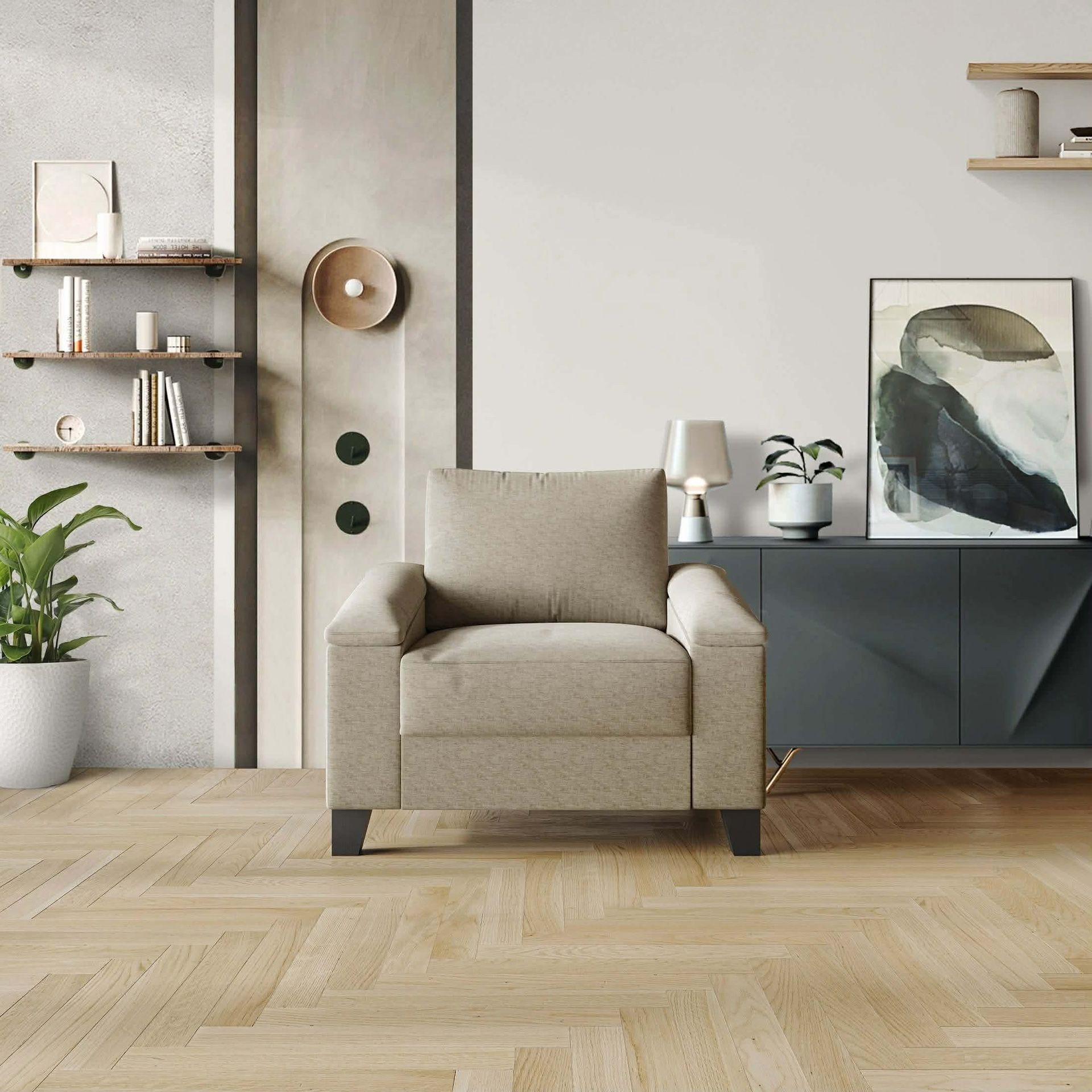 Jacqualyn Style Linen Upholstered Arm Chair dark beige