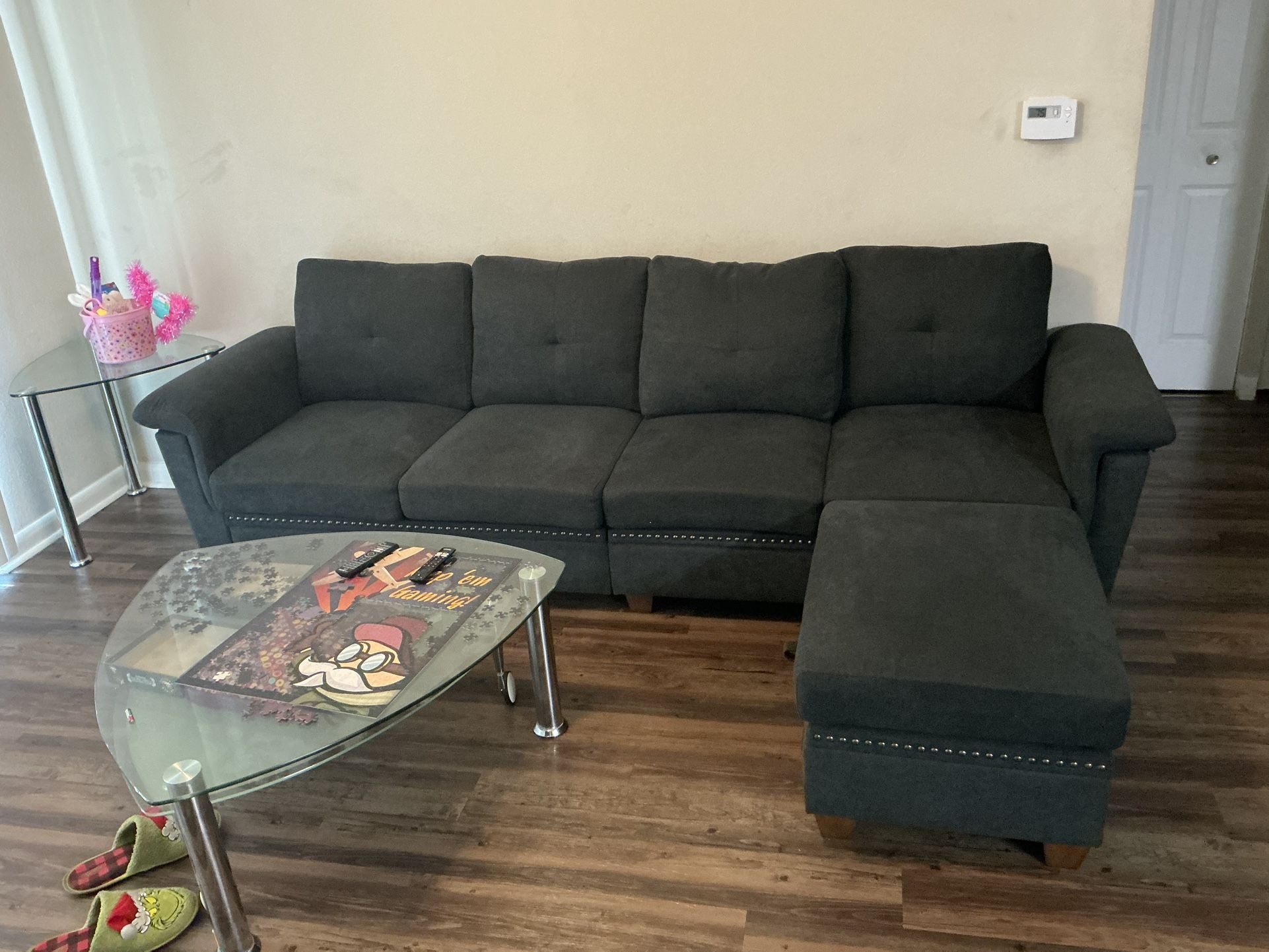 Walsunny Convertible Sectional Sofa L Shaped Couch with Storage Chaise, 4-Seater Reversible Sectional Couch with Cup Holders Black