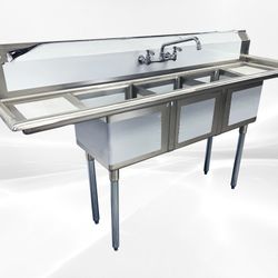 NSF 3 Compartment Sink 75ins With Faucet S3C151512-15LR-318