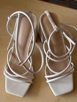 White Strappy Block Heels