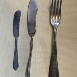 Antique Silverware butter spreaders (2) & fork