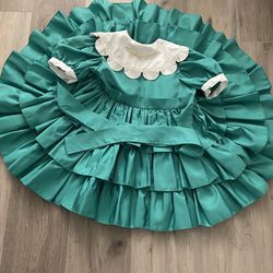 Martha’s Miniatures Vintage Ruffled Green And White Dress Size 6