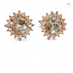 Rose Gold Sunburst Halo Stud Earrings Glamour Party