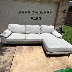 FREE DELIVERY - Light gray sectional couch with chaise