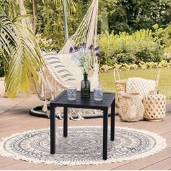 Indoor Outdoor Small Metal Square Side/End Table, Patio Coffee Bistro Table, Black