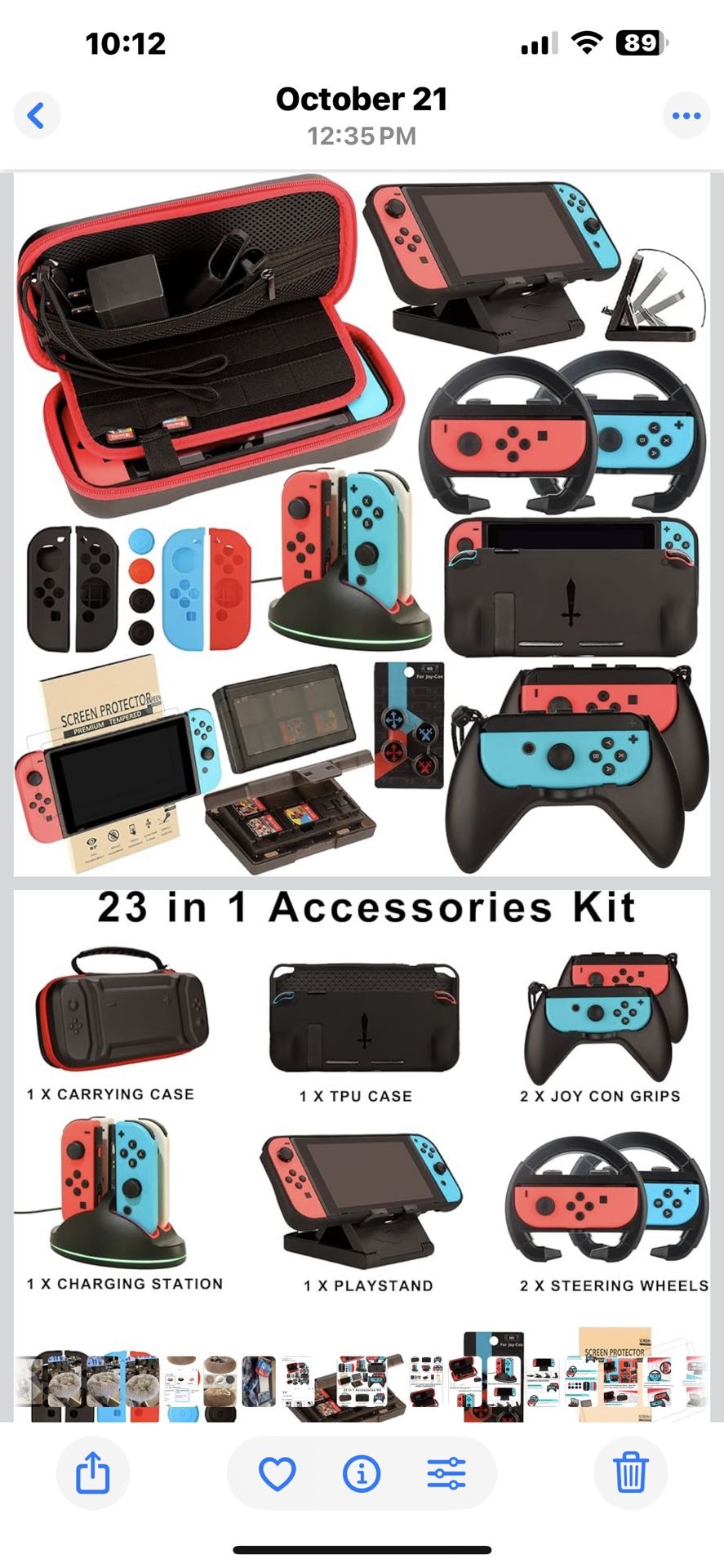 New switch Accessories Bundle for Nintendo switch: Carrying Lase, Screen Protector, Joycon Grips, Steering Wheels, Charging Dock, Playstand, Comfort J