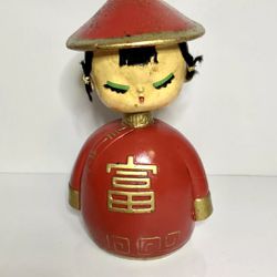 Vintage CDGC Bobble Head Nodder Coin Bank w/ Stopper Red 1950's, Made in Japan