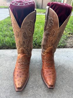 Ostrich Leather Cowboy Boots size 6.5