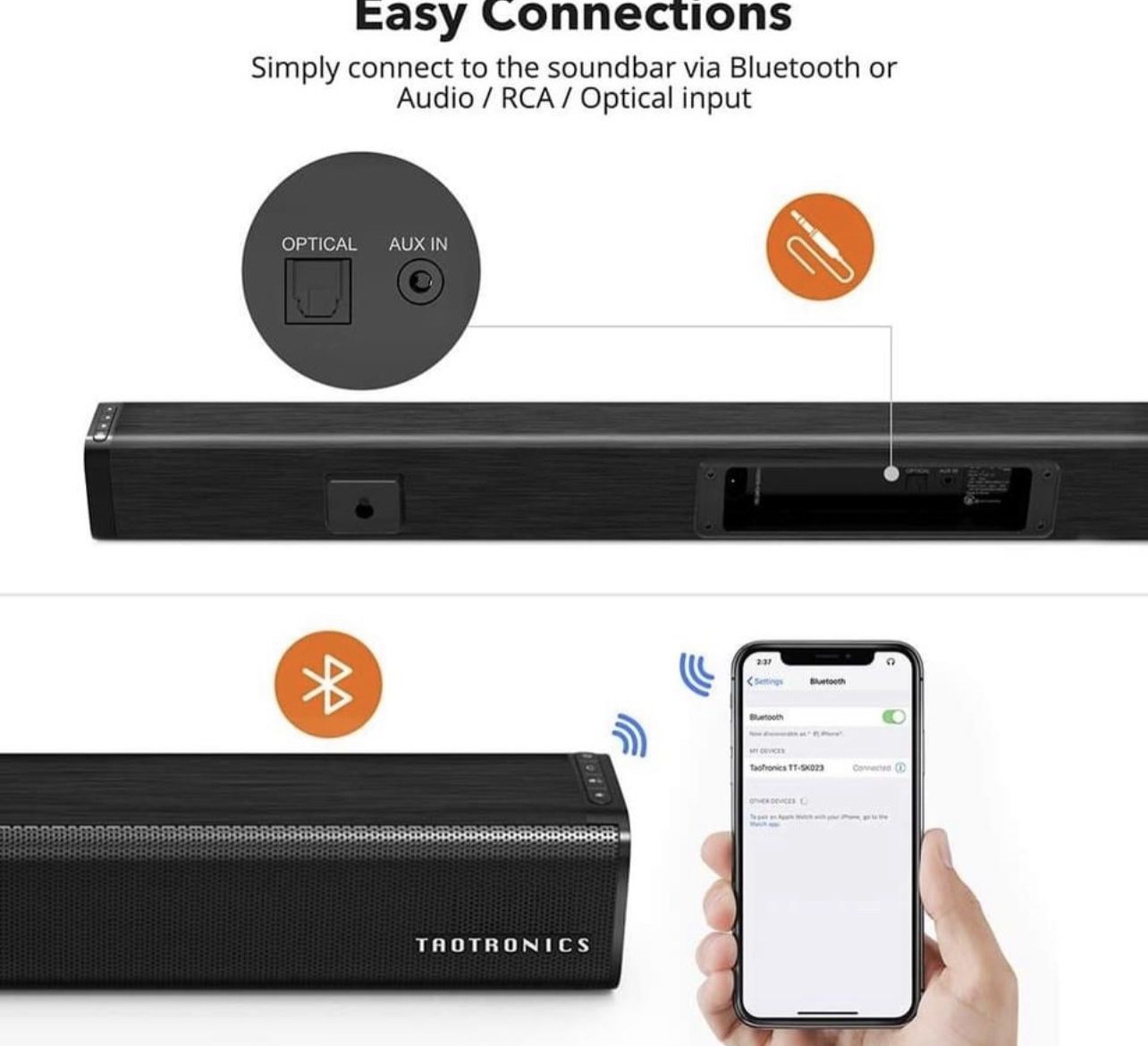 Replacement Remote Control For TaoTronics TT-SK023 Bluetooth Sound Bar | Wireless Black