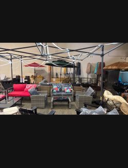 New 4pcs outdoor set. Black Cushions Grey frame