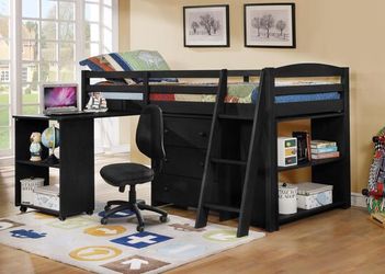 Joshua Black Twin Loft Bed with Desk | 9070