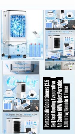 Portable Air Conditioners (2.5 Gall Fast Cooling Evaporative Air Cooler 60W Ouiet Portable AC Unit w/Remote & Timer