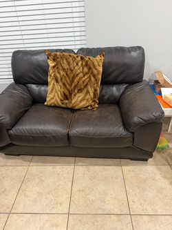 Dark Brown Leather Loveseat