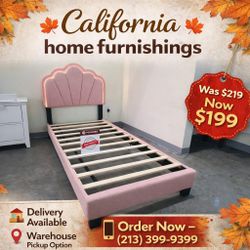 Pink Full Size Platform Bed Frame With LED Headboard 