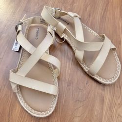 Torrid Women’s Multi Strap Espadrille Sandal 8.5WW 4S Bone GLDTR Flat
