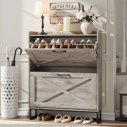 Maupvit Shoe Cabinet with 2 Flip Drawers, Freestanding Shoe Cabinet Organizer with Metal Legs, Shoes Storage Cabinet for Entryway, Narrow Shoe Rack Ca
