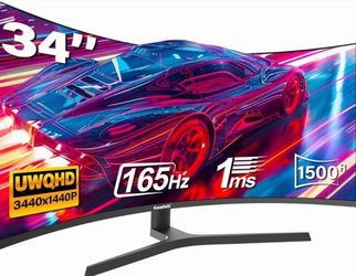 Gawfolk 34 Inch Ultrawide Curved Gaming Monitor, 1500R PC Screen UWQHD 3440x1440, 165hz Curved Computer Screen with FreeSync, Multi-Directional Adjust