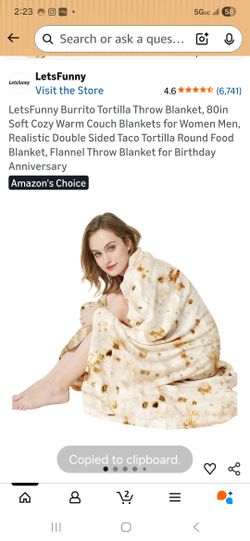 LetsFunny Burrito Tortilla Throw Blanket, 80in Soft Cozy Warm Couch Blankets for Women Men, Realistic Double Sided Taco Tortilla Round Food Blanket, F