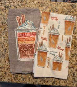 Set of 100% Cotton Fall Pumpkin Spice Latte Kitchen Towels