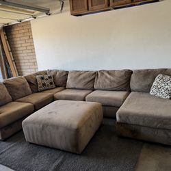 Light Brown Sectional Sofa Couch Ottoman 