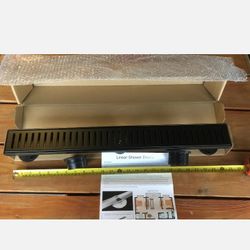 3 Linear Shower Drains 2 x 24inches One Black Finish And One Chrome Finish And One 60inches Chrome Finish New Open Box