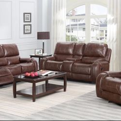Amarillo Saddle Brown 3-Piece Reclining Living Room Set /couches /Sofa and Loveseat 